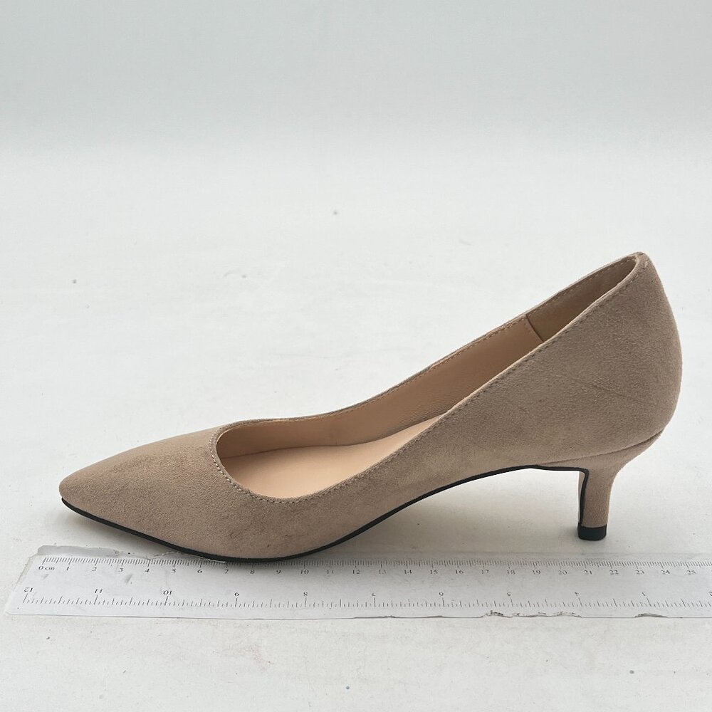 YDN Taupe Kitten Heel Pumps Pointed Toe Dress Shoes for Office Lady Soft Suede